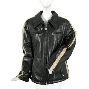 NEW $2295 Bogner Faux Leather Jacket! 10 14 Black With Tan Stripes Eagle Lining